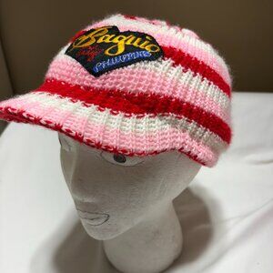 CUTE RED & PINK BAGUIO CITY PHILLIPPINES KNIT HAT CAP ONE SIZE STRETCH EMBROIDER